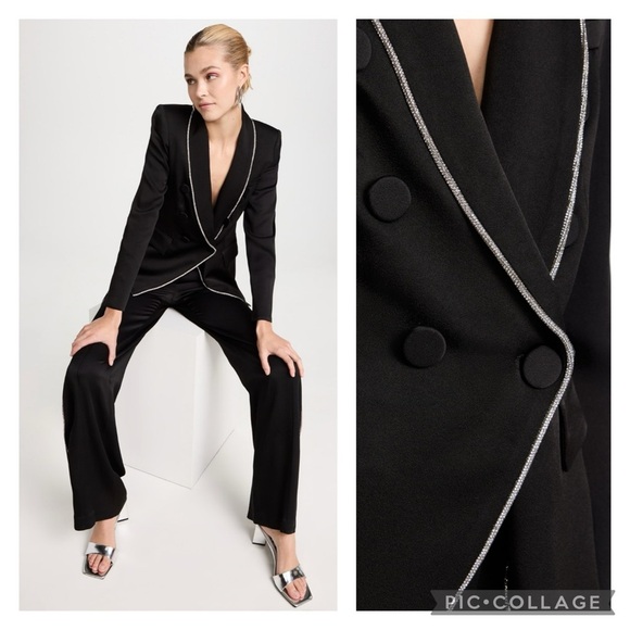 Veronica Beard Jackets & Blazers - VERONICA BEARD | Jagger Crystal Embellished Piping Black Satin Dickey Jacket 4